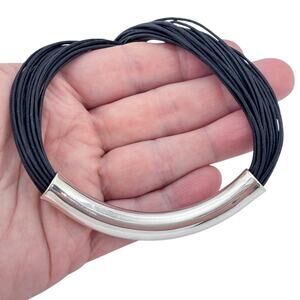 Vintage Sterling Silver 925 Black Cord Tube Necklace 17"-19"
